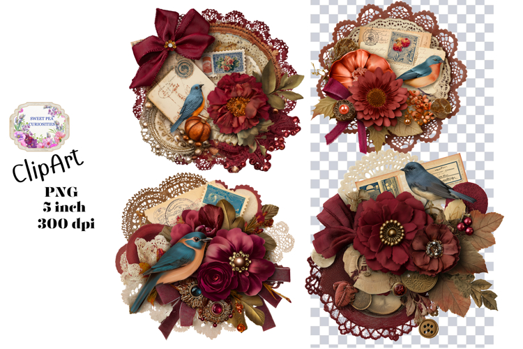 Tags, Flowers, Label, Ephemera, PNG, Junk Journal, clipart