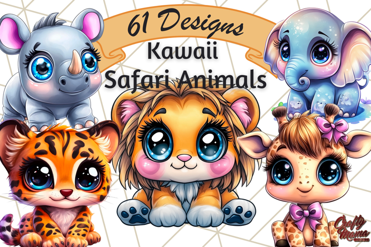 Safari Animals Clipart Bundle, Cute Kawaii Style for Crafts