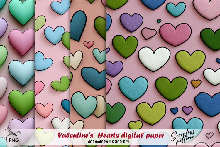 Valentines hearts digital paper, seamless pattern
