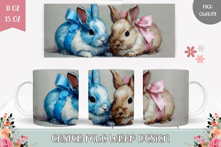 Funny Easter Bunnies Mug Design, Easter Animals Mug PNG
