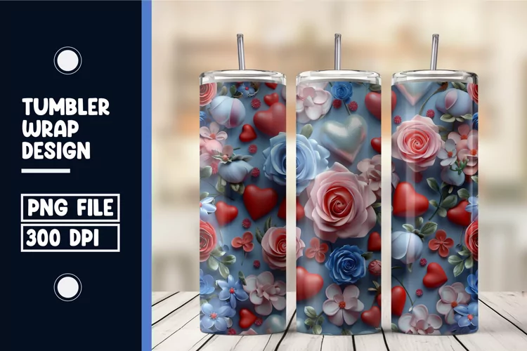 Heart Flower Tumbler Wrap Design