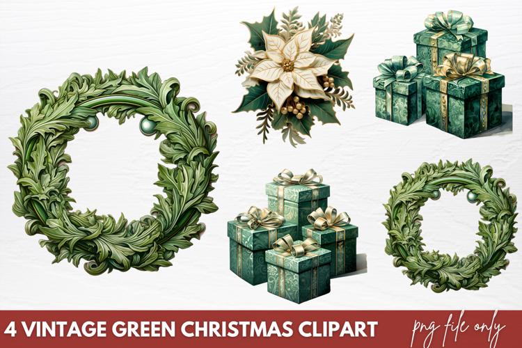 Vintage Green Christmas Clipart PNG