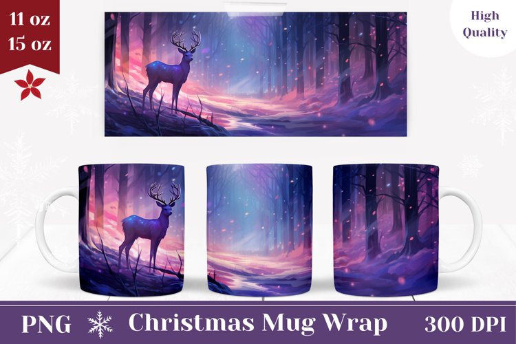 Winter Forest Mug Design, Christmas Deer Coffee Mug Wrap