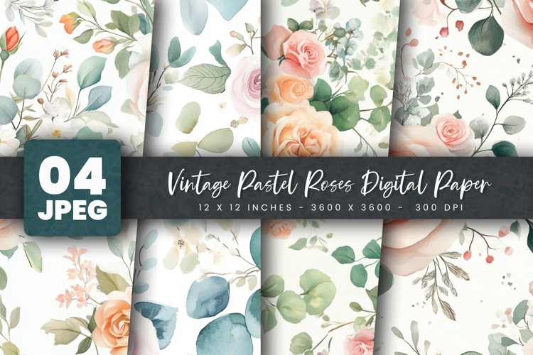 Vintage Pastel Roses Digital Paper
