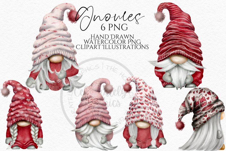 Valentines Set of 6 Gnomes | Gnome Clipart Png example image 1