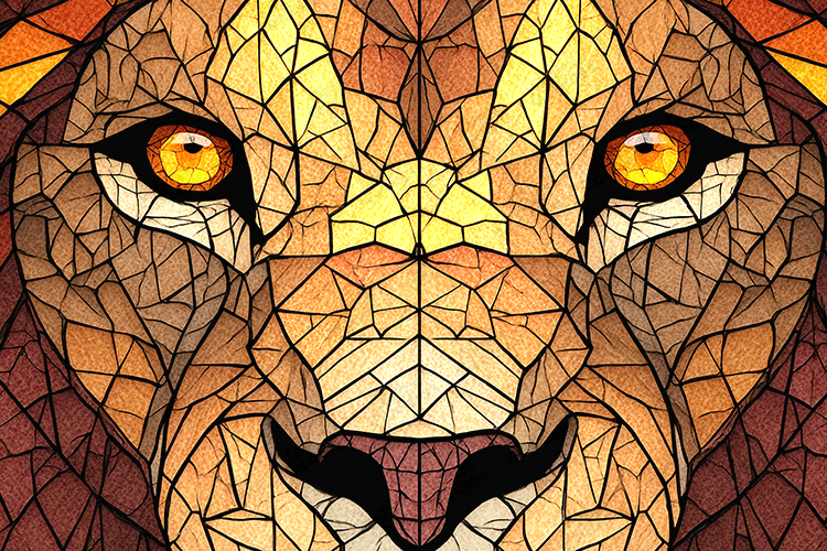 Stained Glass Lion Face Portrait Safari Art