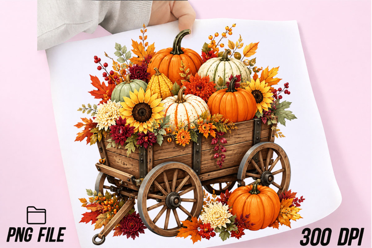 Autumn Pumpkin Wagon Floral PNG