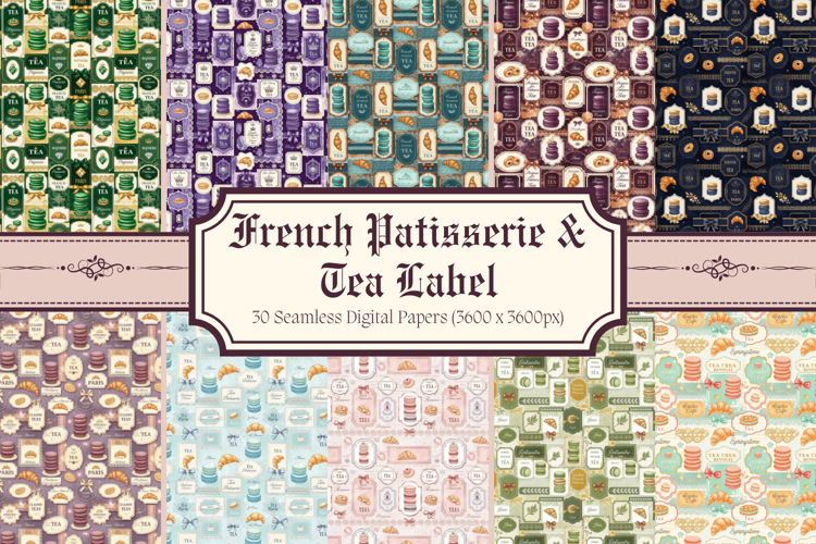 French Patisserie & Tea Label Digital Paper,Vintage Paris