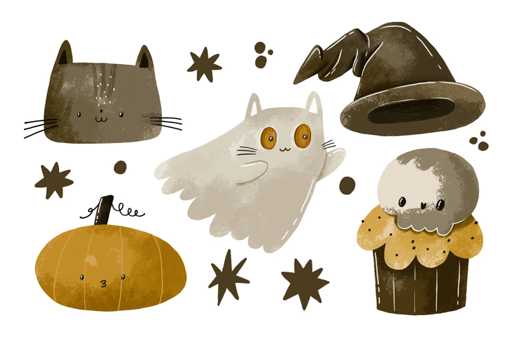 Cute Halloween Set. Horror Cartoon Illustration. October