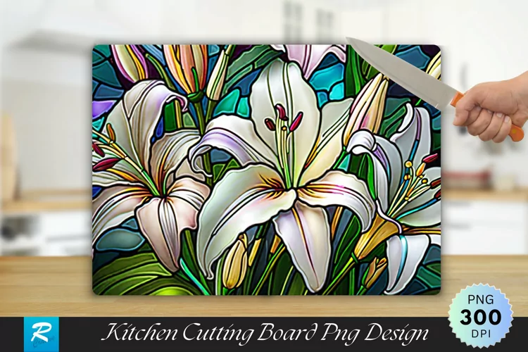Lily Flowers Stained Cutting Board Sublimation Design