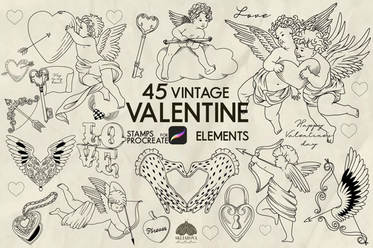 Vintage Valentine Procreate Stamp Brushes