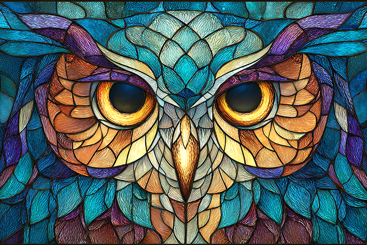 Stained Glass Owl Face Portrait Art Background