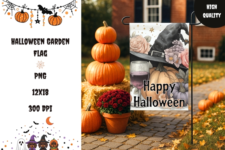 Cartoon Halloween Hat Garden Flag, Happy Halloween Flag