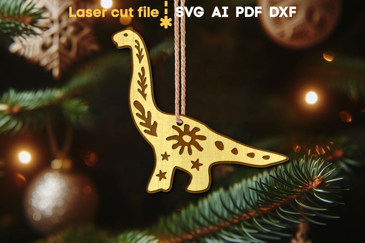 Dinosaur Christmas Ornament SVG laser cut file for Glowforge