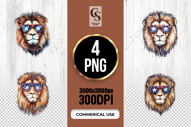 Patriotic Lion Watercolor Clipart PNG