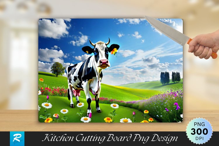 Cow Standing in a Field of Flowers Cutting Board PNG Design example image 1