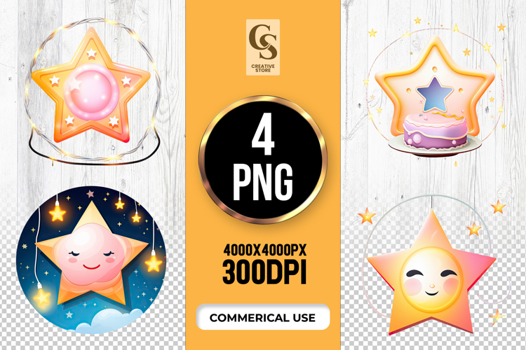 Cute Star With Lights Clipart Sublimation PNG