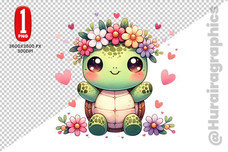 Cute Turtle Clipart - PNG File