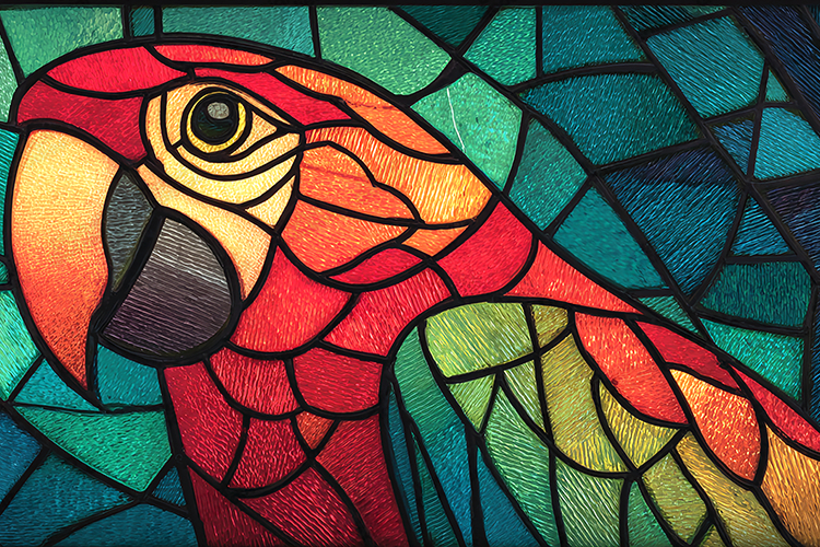 Stained Glass Macaw Parrot Tropical Bird Art