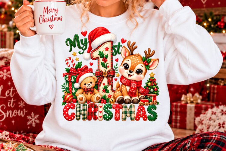My First Christmas Cute Reindeer PNG example image 1