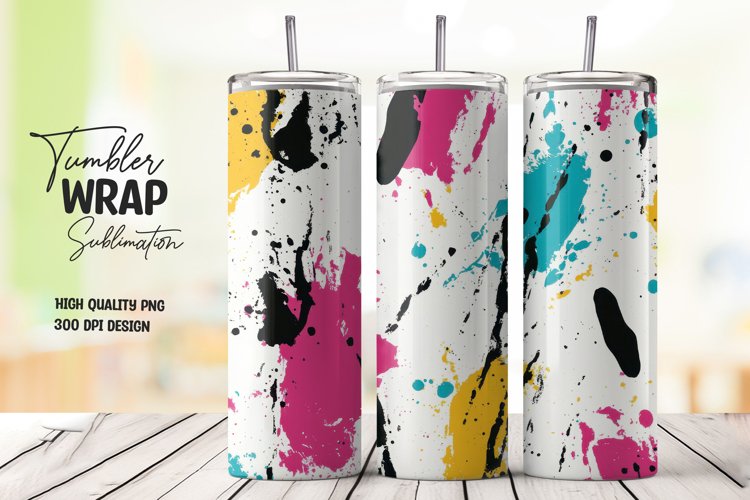 Colorful abstract splashes tumbler wrap sublimation design example image 1