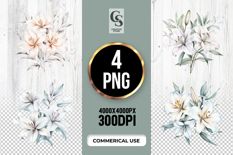 White Lily Flower Clipart Sublimation PNG