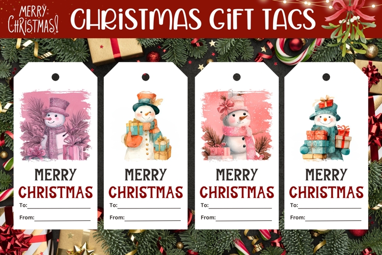Watercolor Christmas Snowman Gift Tags, Christmas Tags