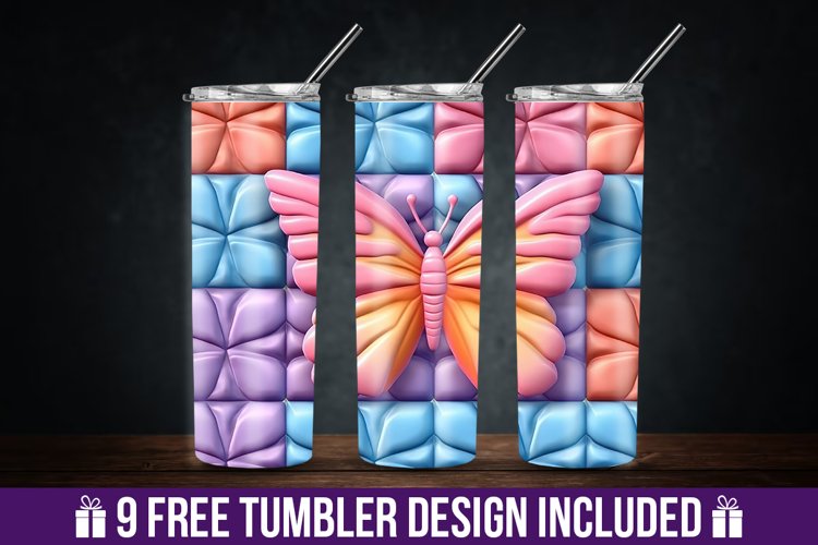 3d Puff Butterfly Tumbler Wrap Design example image 1