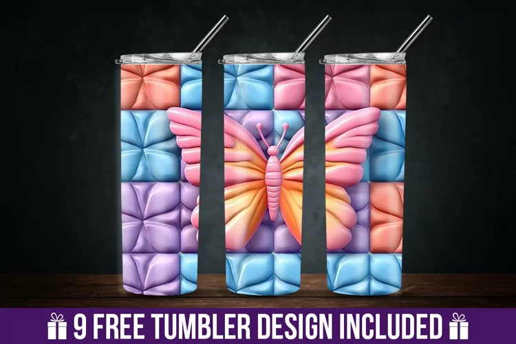 3d Puff Butterfly Tumbler Wrap Design