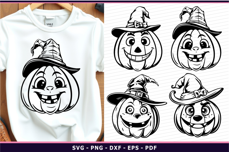 Halloween Pumpkin Faces SVG, Outline spooky pumpkins clipart