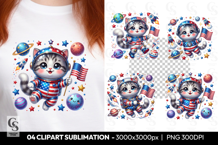 Patriotic Astronaut Cat Clipart PNG