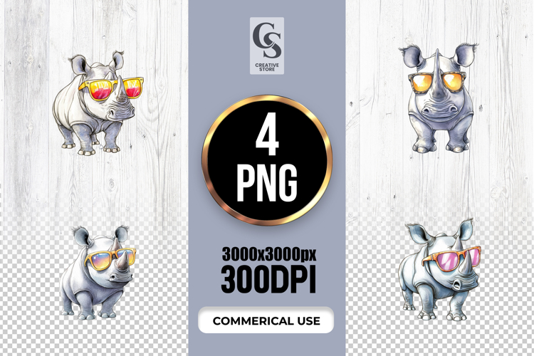 Cool Rhino Sunglasses Clipart PNG