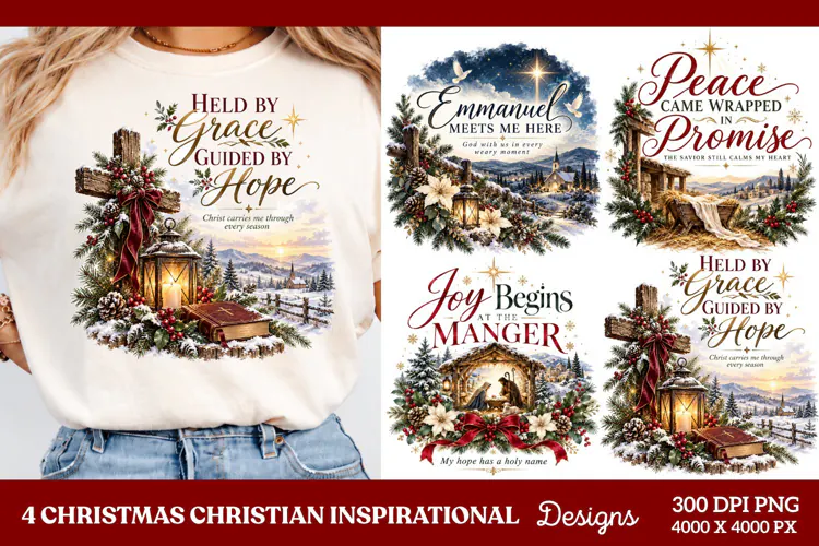 4 Christian Christmas PNG Designs, 4 Christian Inspirational