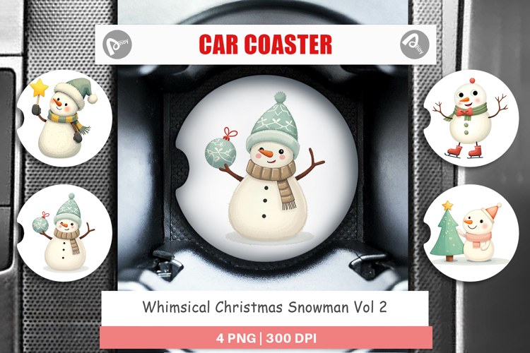 Car Coaster Whimsical Snowman Christmas