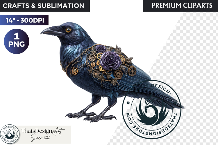 Floral Ravens Fantasy clipart, Gothic and Botanical Bird Gra