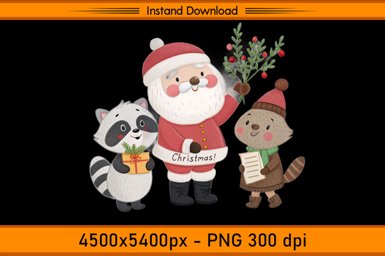 Santa with Forest Friends Christmas Sublimation PNG