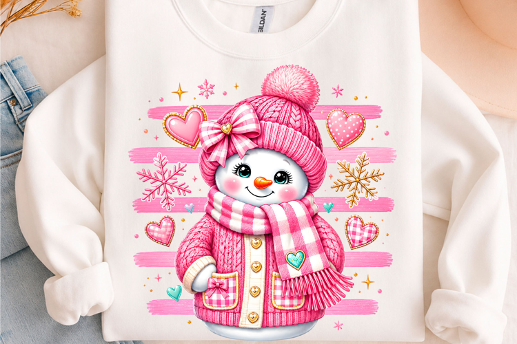 Pink Preppy Snowman Christmas PNG