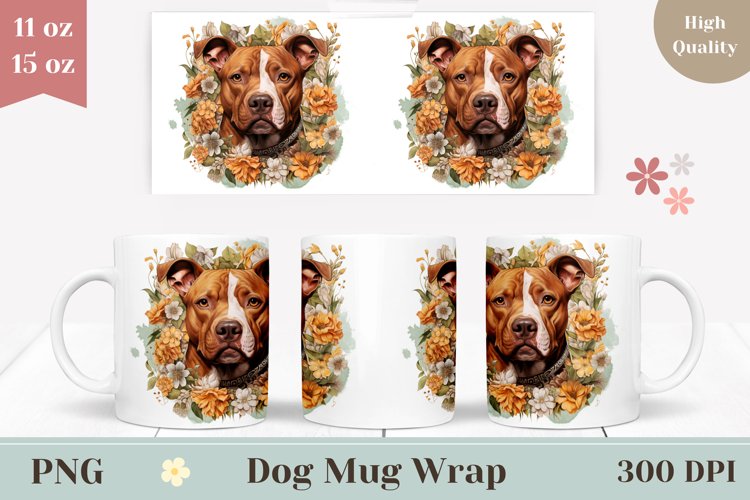 Pit Bull Mug Wrap Design, Dog Coffee Cup Sublimation Designs