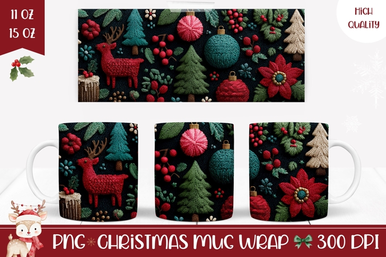 Knitted Christmas Mug Design, Knitted Winter Animals Mug