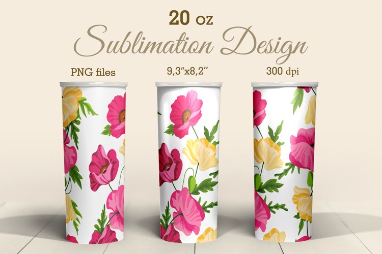 Tumbler Sublimation Design Summer Flowers Poppies PNG files