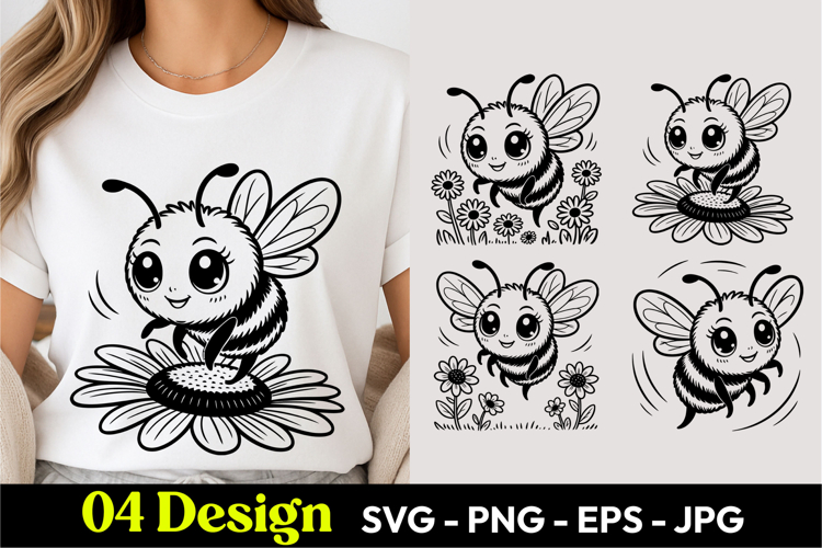 Cute Bee Flower SVG PNG example image 1