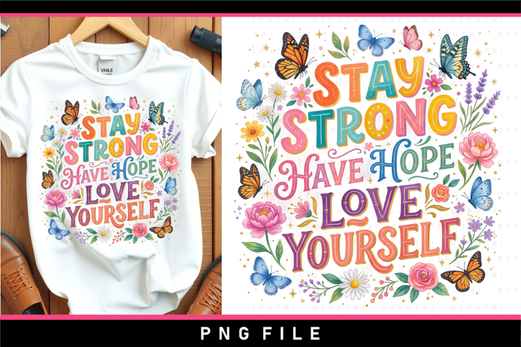 Stay strong have hope love yourself, Motivational quotes PNG