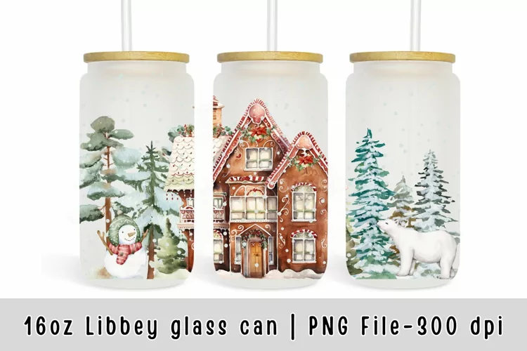 Christmas tumbler sublimation glass can, 16oz glass can wrap
