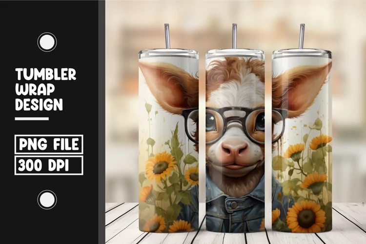 Cow Sunflower 20 oz Skinny Tumbler wrap Sublimation