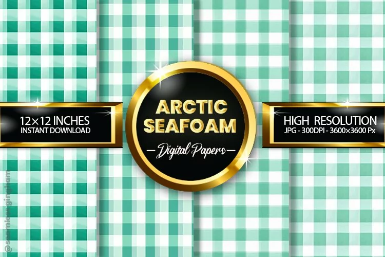 Arctic Seafoam Gingham Digital Papers 04 Variations
