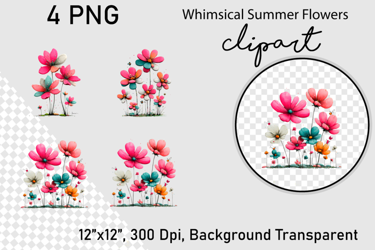 Whimsical Summer Flowers Clipart PNG