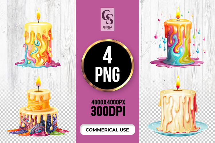 Colorful Dripping Candle Clipart Sublimation PNG
