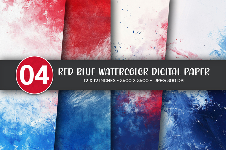 Red Blue Watercolor Digital Paper