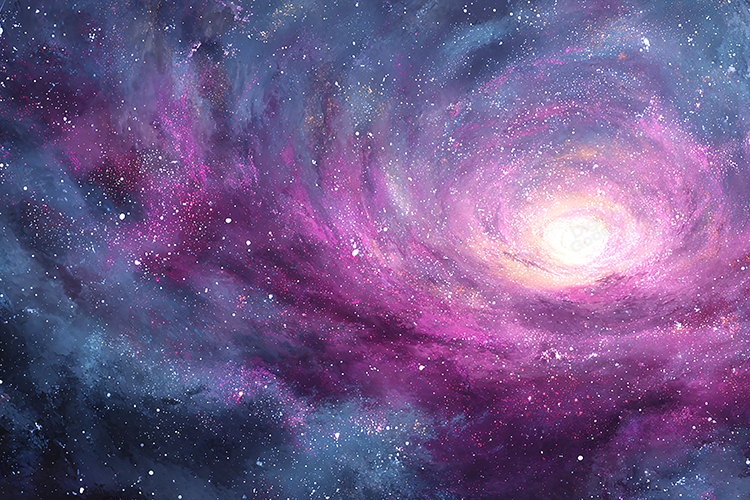 Vibrant Pink Galaxy Swirl and Cosmic Space Nebula Art