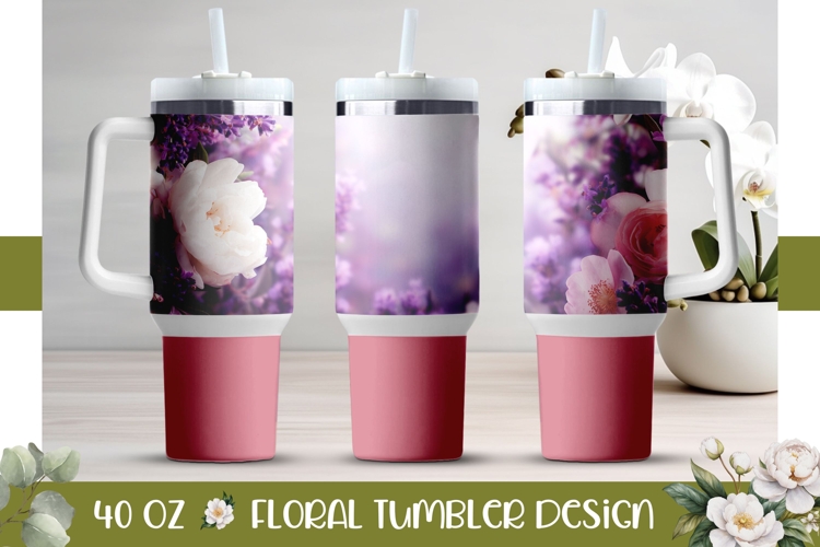 Pink Tumbler Wrap Design, Flowers 40 Oz Tumbler PNG
